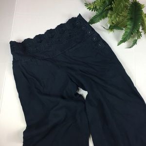 Anthropologie Elevenses Navy Linen Capri Pants